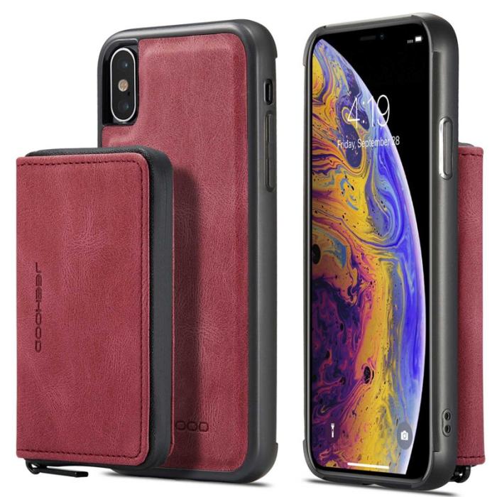 JEEHOOD - JEEHOOD iPhone X/XS Skal med Kickstand Röd Leather Coated TPU