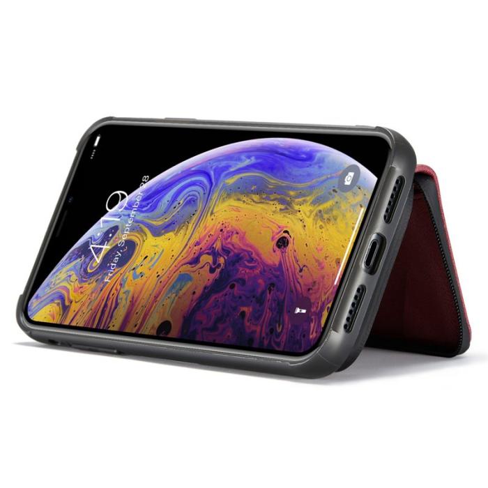 JEEHOOD - JEEHOOD iPhone X/XS Skal med Kickstand Röd Leather Coated TPU