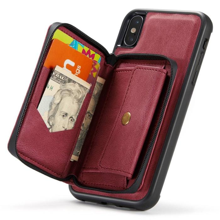 JEEHOOD - JEEHOOD iPhone X/XS Skal med Kickstand Röd Leather Coated TPU