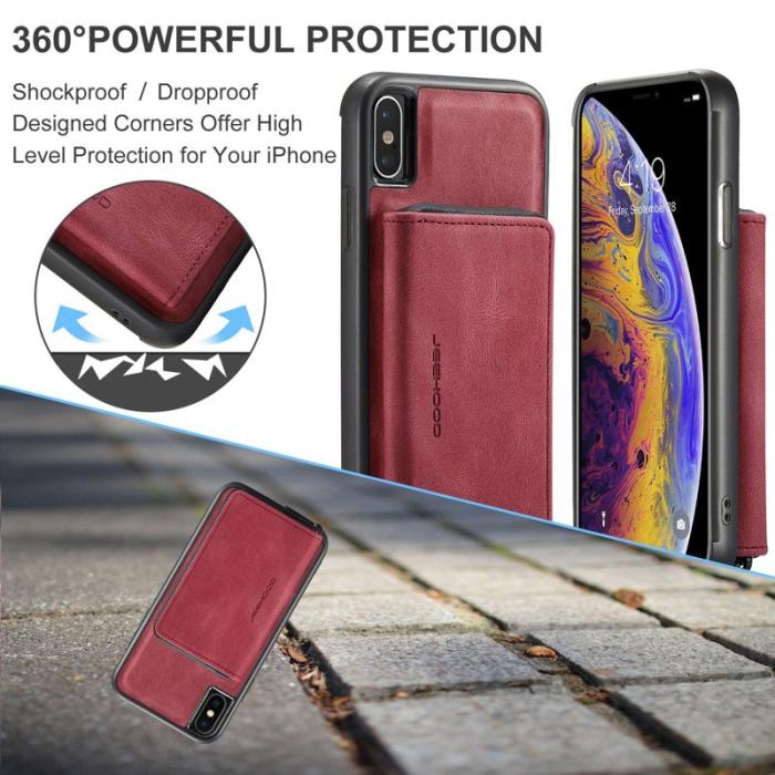 JEEHOOD - JEEHOOD iPhone X/XS Skal med Kickstand Röd Leather Coated TPU