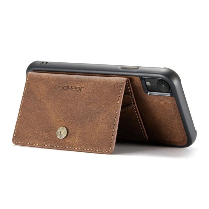 JEEHOOD - JEEHOOD iPhone XR Fodral med Ställ och Magnetisk Läder - Brun