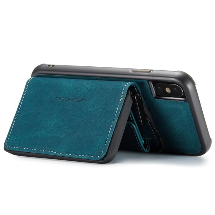 JEEHOOD - JEEHOOD iPhone XS Max Skal Detachable Zipper Wallet Blå