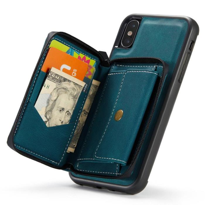 JEEHOOD - JEEHOOD iPhone XS Max Skal Detachable Zipper Wallet Blå