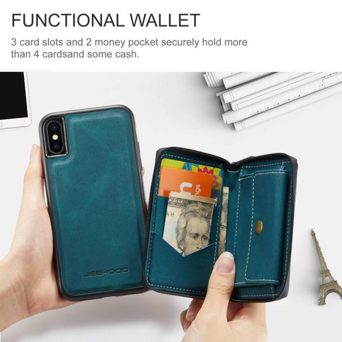 JEEHOOD - JEEHOOD iPhone XS Max Skal Detachable Zipper Wallet Blå