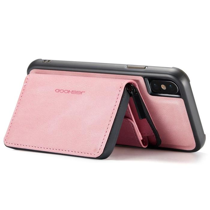 JEEHOOD - JEEHOOD iPhone XS Max Skal Detachable Zipper Wallet Pink