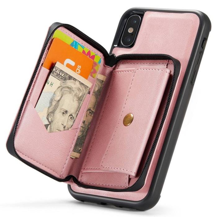 JEEHOOD - JEEHOOD iPhone XS Max Skal Detachable Zipper Wallet Pink