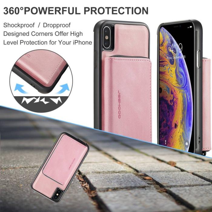 JEEHOOD - JEEHOOD iPhone XS Max Skal Detachable Zipper Wallet Pink