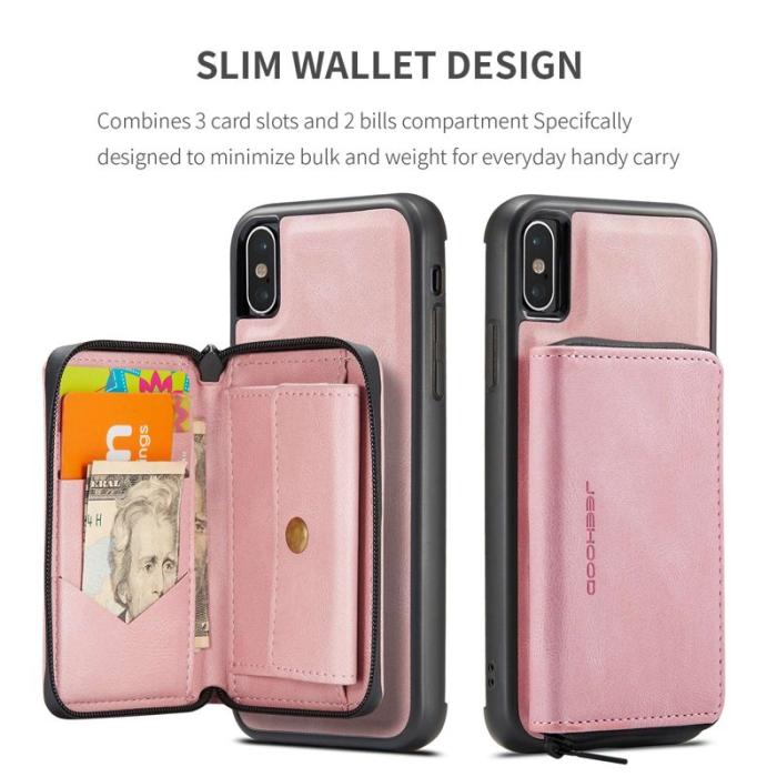 JEEHOOD - JEEHOOD iPhone XS Max Skal Detachable Zipper Wallet Pink