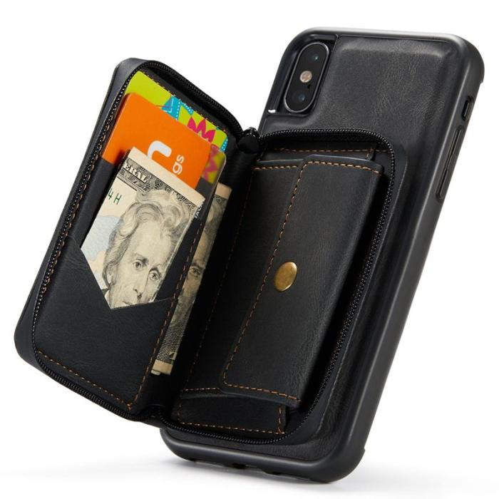 JEEHOOD - JEEHOOD iPhone XS Max Skal Detachable Zipper Wallet Svart