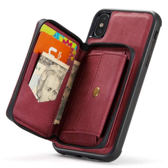 JEEHOOD - JEEHOOD iPhone XS Max Skal Röd med Avtagbar Plånbok
