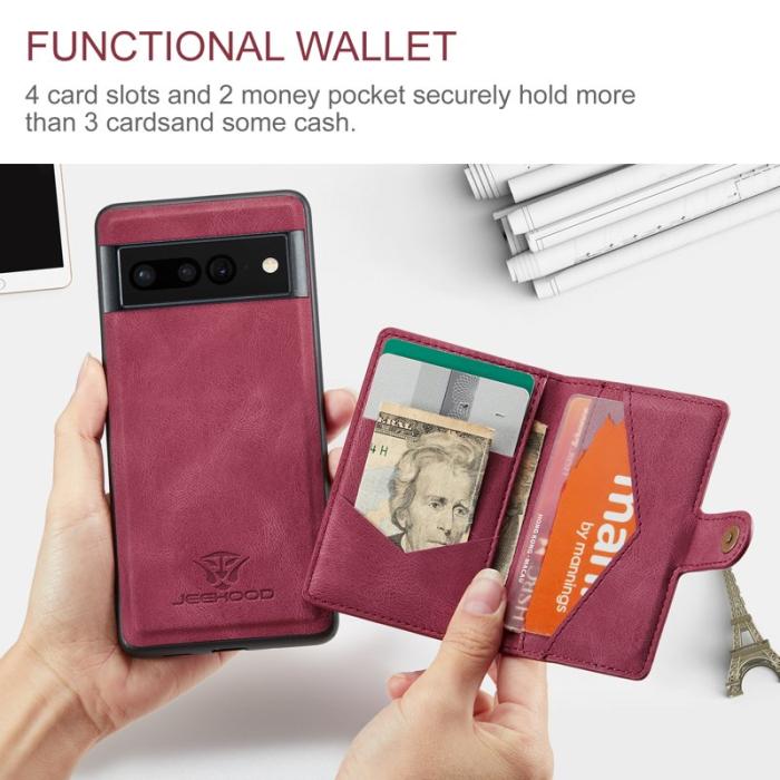 JEEHOOD - JEEHOOD J01 Fodral för Google Pixel 7 Pro 5G Retro Läder Röd