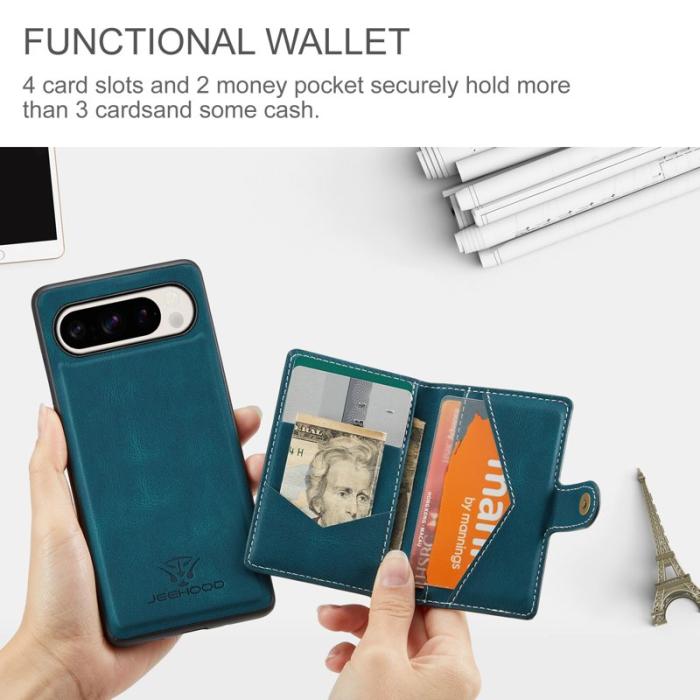 JEEHOOD - JEEHOOD J01 Fodral för Google Pixel 9 Pro XL Retro Läder Blå