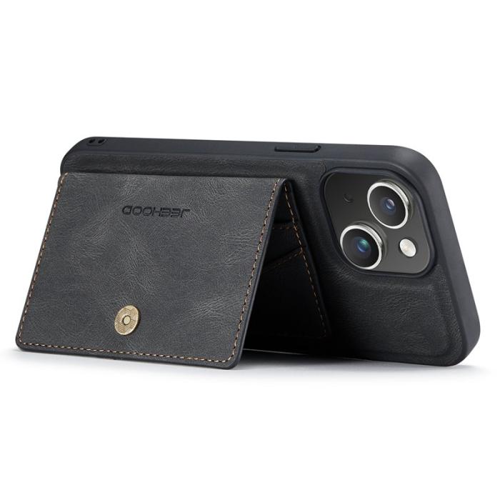 JEEHOOD - JEEHOOD J01 Fodral för iPhone 15 Kortväska Ställ i Läder - Svart