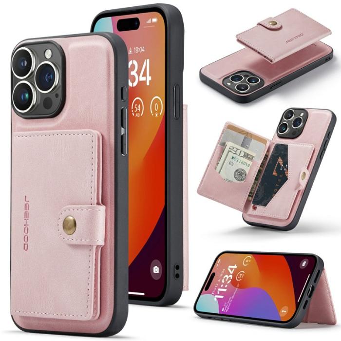 JEEHOOD - JEEHOOD J01 Fodral för iPhone 15 Pro Max Läder TPU Rosa