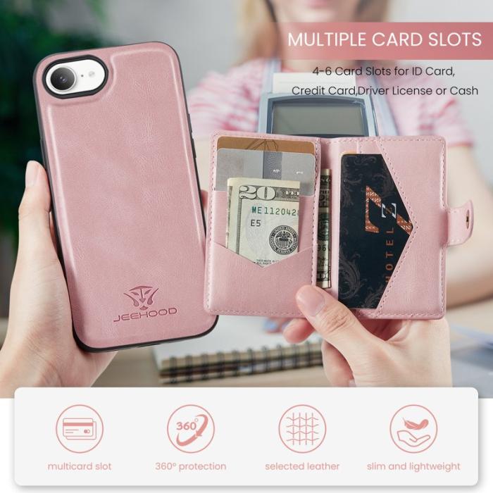 JEEHOOD - JEEHOOD J01 Fodral för iPhone 16e Retro Läder Rosa