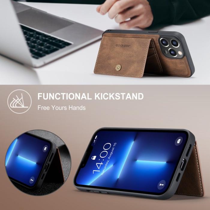 JEEHOOD - JEEHOOD J01 iPhone 13 Pro Skal Läder TPU Kortfack - Brun