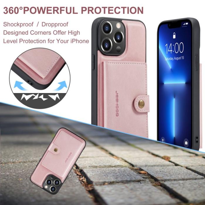 JEEHOOD - JEEHOOD J01 iPhone 13 Pro Skal Läder+TPU Kortfack Rosa