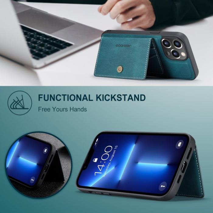 JEEHOOD - JEEHOOD J01 iPhone 13 Pro Skal Läder+TPU Med Kortfack - Blå