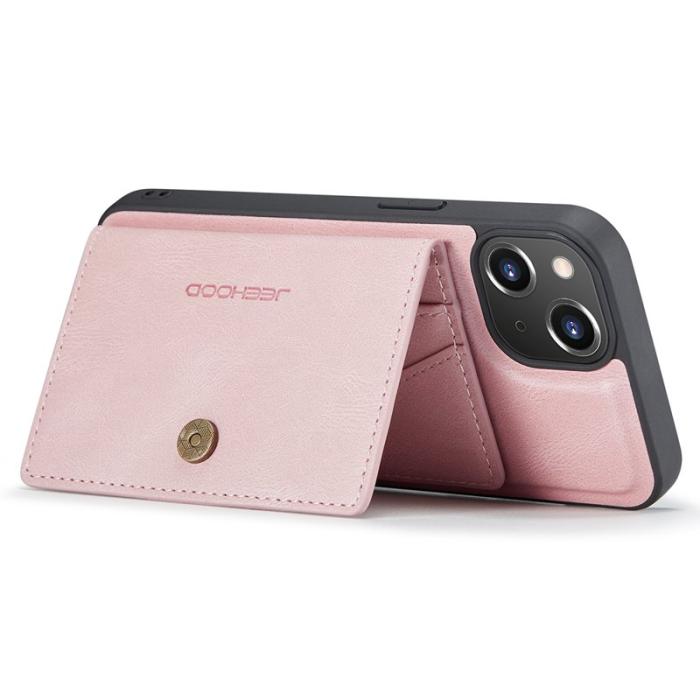 JEEHOOD - JEEHOOD J01 iPhone 13 Skal Detachable Kortfodral Läder Rosa