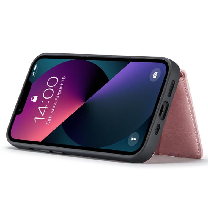 JEEHOOD - JEEHOOD J01 iPhone 13 Skal Detachable Kortfodral Läder Rosa