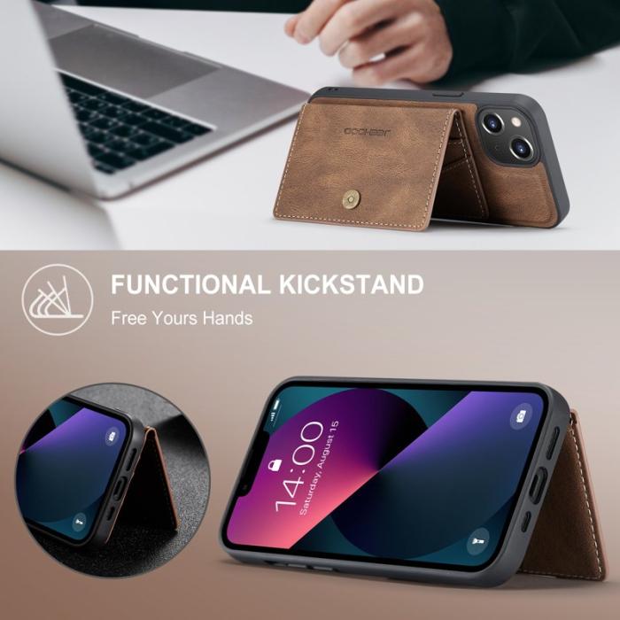 JEEHOOD - JEEHOOD J01 iPhone 13 Skal med Kortfack Läder - Brun