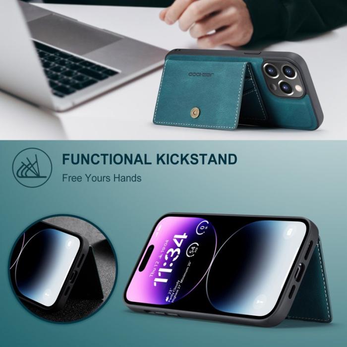 JEEHOOD - JEEHOOD J01 iPhone 14 Pro Skal Läder TPU Magnet Blå