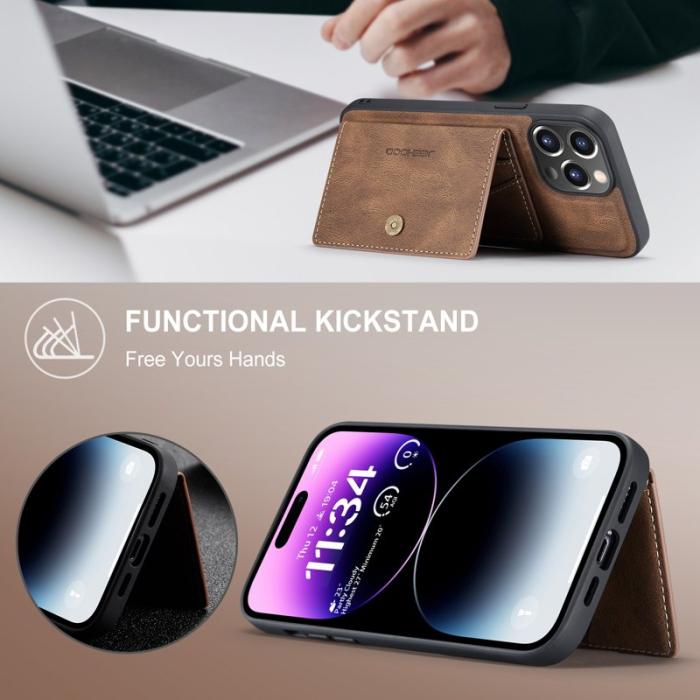 JEEHOOD - JEEHOOD J01 iPhone 14 Pro Skal Läder TPU Magnetisk Brun