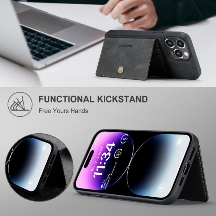 JEEHOOD - JEEHOOD J01 iPhone 14 Pro Skal Läder TPU Magnetisk Svart