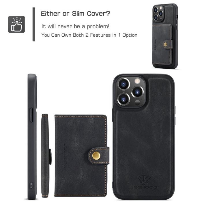JEEHOOD - JEEHOOD J01 iPhone 14 Pro Skal Läder TPU Magnetisk Svart