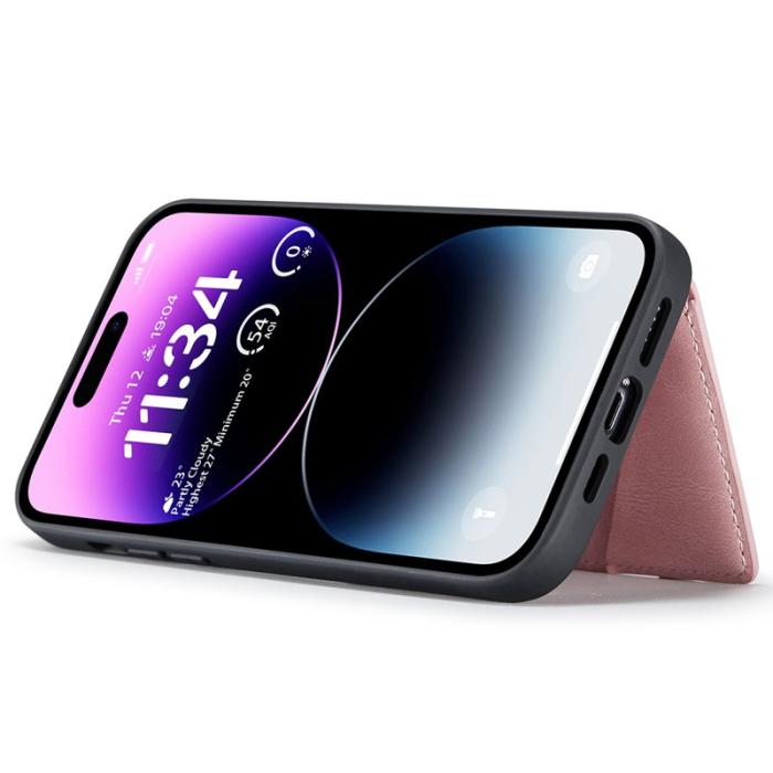 JEEHOOD - JEEHOOD J01 iPhone 14 Pro Skal Läder+TPU Magnetisk Rosa