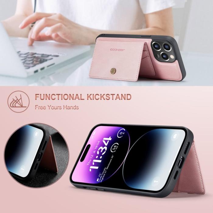 JEEHOOD - JEEHOOD J01 iPhone 14 Pro Skal Läder+TPU Magnetisk Rosa
