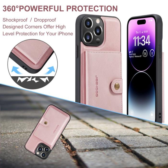 JEEHOOD - JEEHOOD J01 iPhone 14 Pro Skal Läder+TPU Magnetisk Rosa