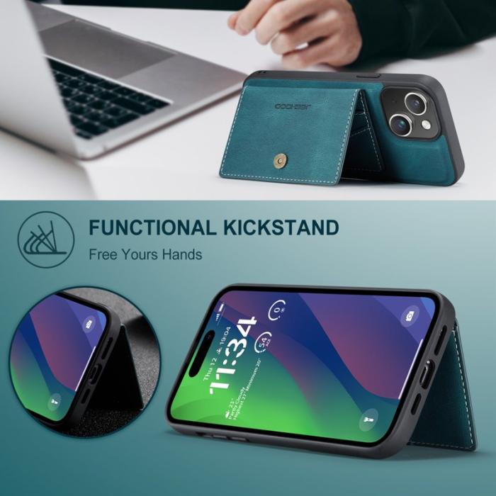 JEEHOOD - JEEHOOD J01 iPhone 15 Plus Skal Läder Avtagbart Magnetiskt Blått