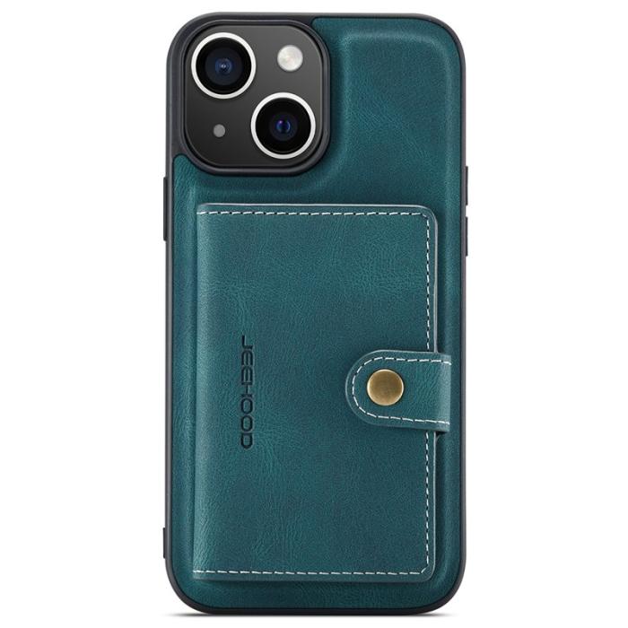 JEEHOOD - JEEHOOD J01 iPhone 15 Skal Kortficka Ställning Läder Blå