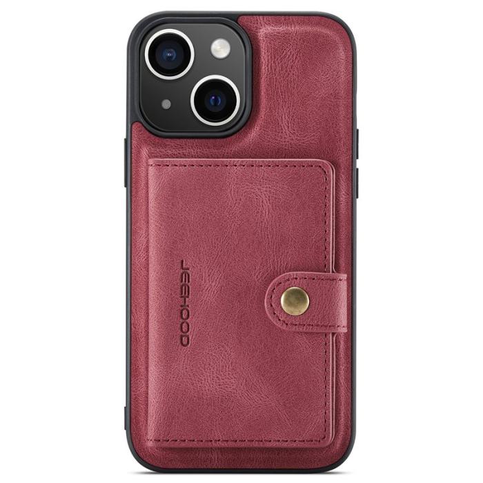 JEEHOOD - JEEHOOD J01 iPhone 15 Skal Kortficka Ställning Läder Röd