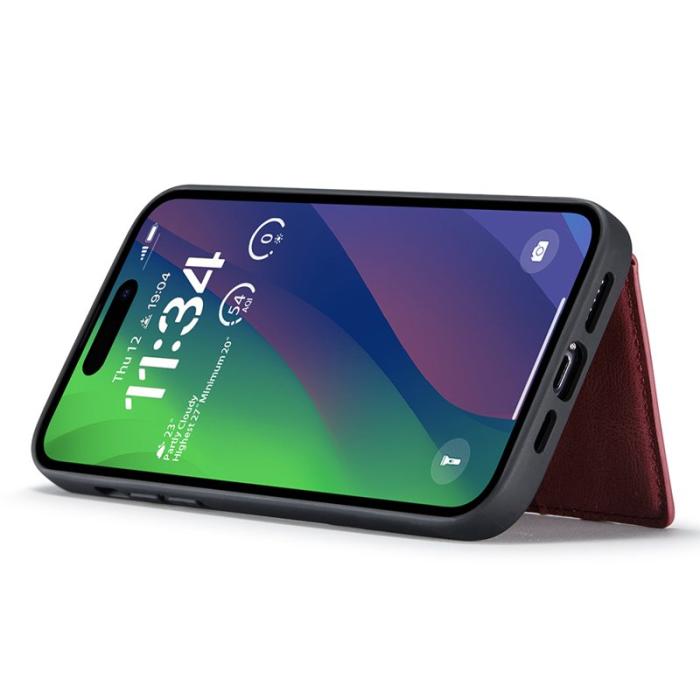 JEEHOOD - JEEHOOD J01 iPhone 15 Skal Kortficka Ställning Läder Röd