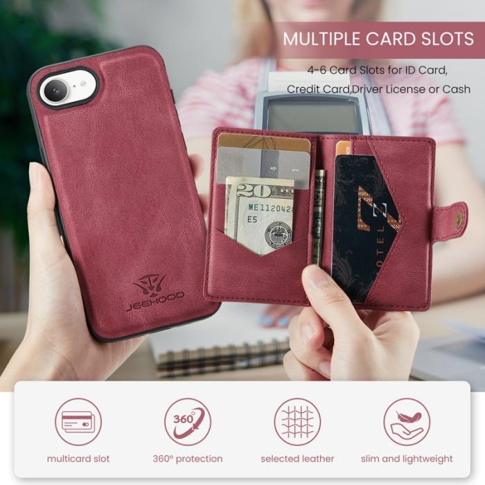 JEEHOOD - JEEHOOD J01 iPhone 16e Fodral Retro Läder Röd