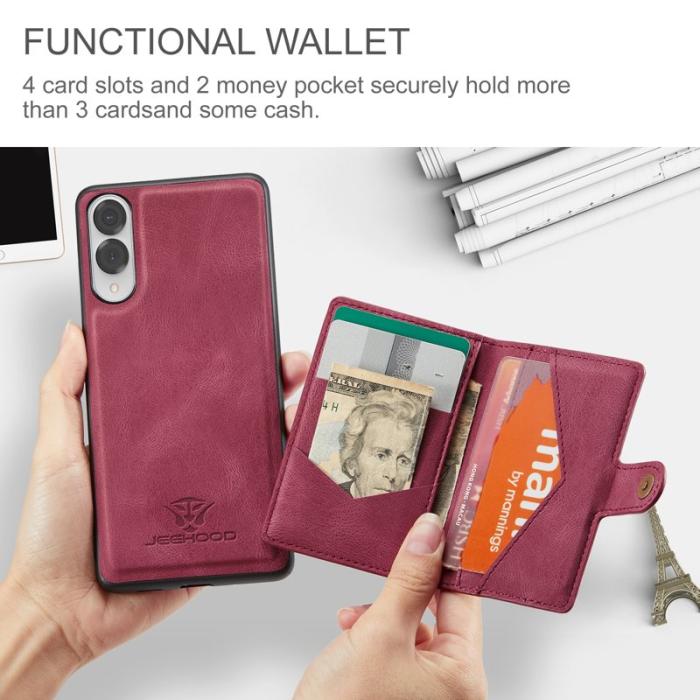 JEEHOOD - JEEHOOD J01 Retro Läder Skal för Samsung Galaxy S25 Edge - Röd