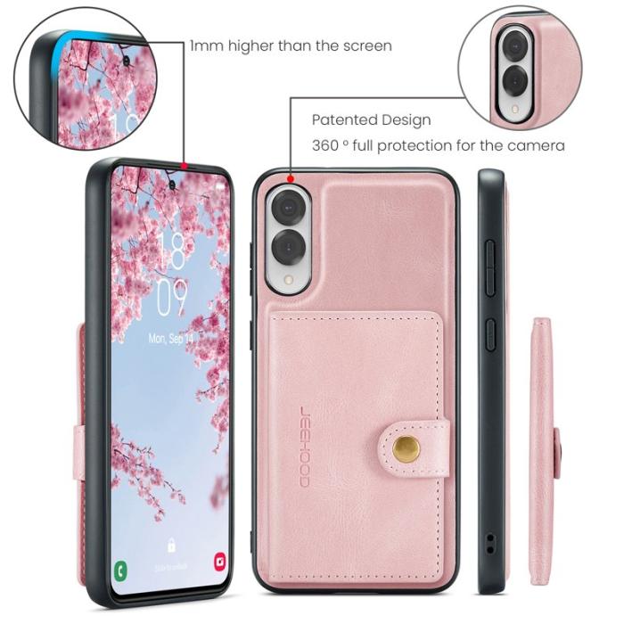 JEEHOOD - JEEHOOD J01 Retro Läder Skal för Samsung Galaxy S25 Edge - Rosa