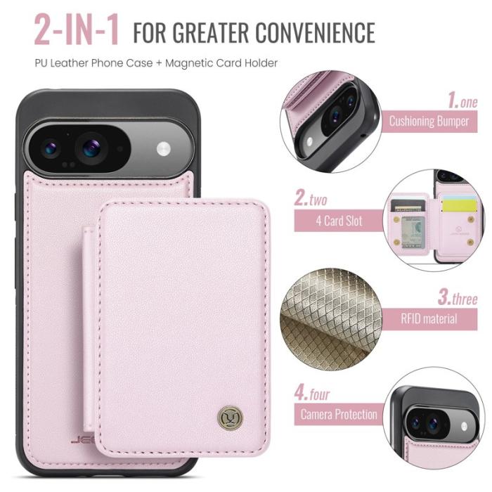 JEEHOOD - JEEHOOD J05 Fodral för Google Pixel 9 Pro Läder Rosa