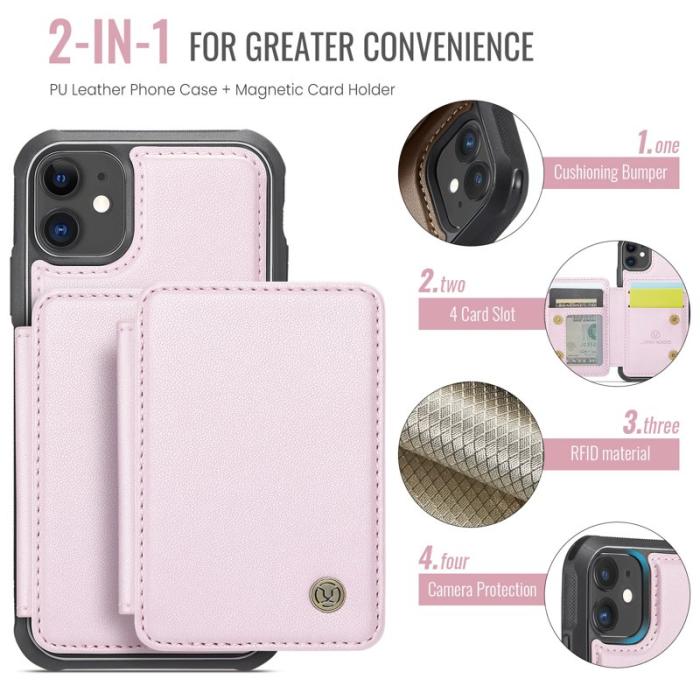 JEEHOOD - JEEHOOD J05 Fodral för iPhone 11 i läder med kortficka - Rosa