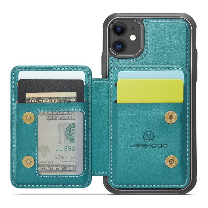 JEEHOOD - JEEHOOD J05 Fodral för iPhone 11 Läder med Magnetisk Kortväska Cyan