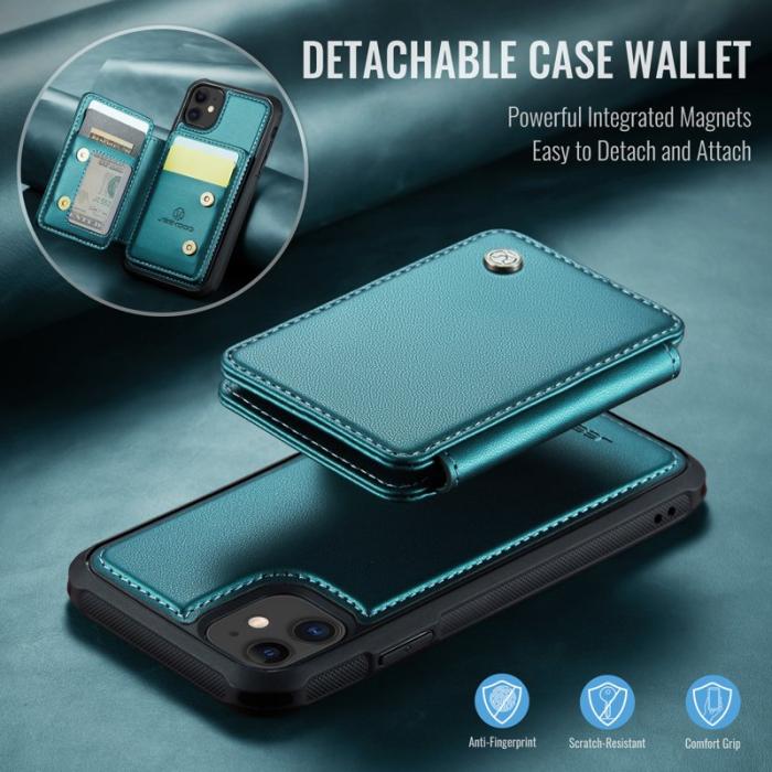 JEEHOOD - JEEHOOD J05 Fodral för iPhone 11 Läder med Magnetisk Kortväska Cyan