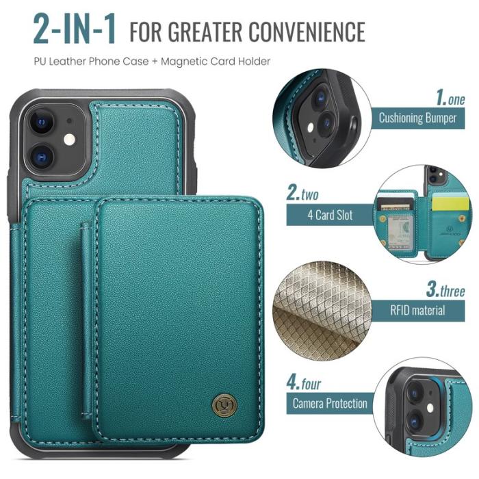 JEEHOOD - JEEHOOD J05 Fodral för iPhone 11 Läder med Magnetisk Kortväska Cyan