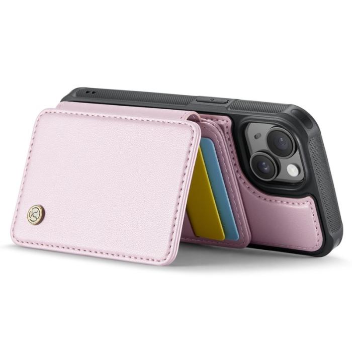 JEEHOOD - JEEHOOD J05 Fodral för iPhone 15 i läder med kortficka - Rosa