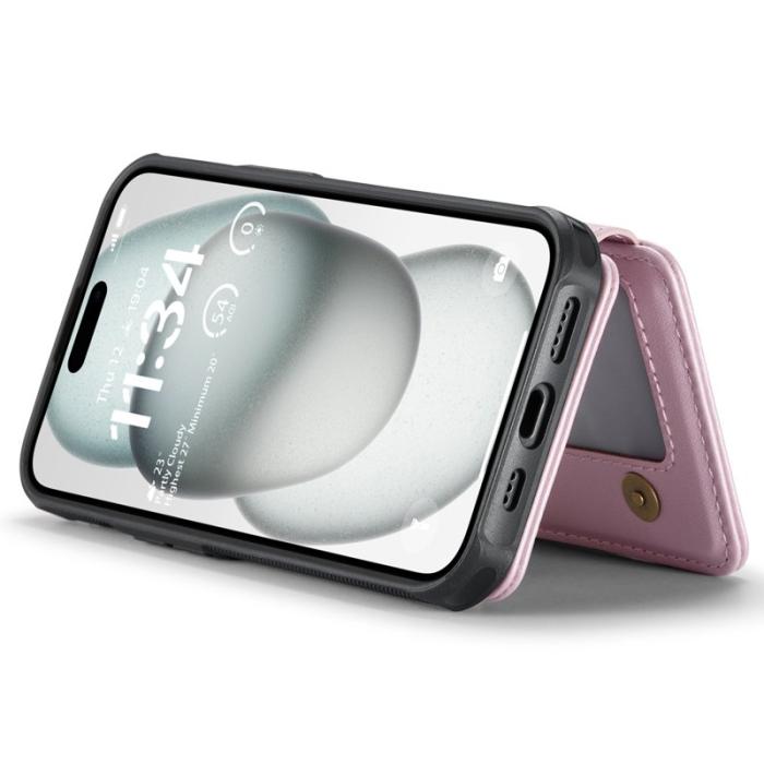 JEEHOOD - JEEHOOD J05 Fodral för iPhone 15 i läder med kortficka - Rosa