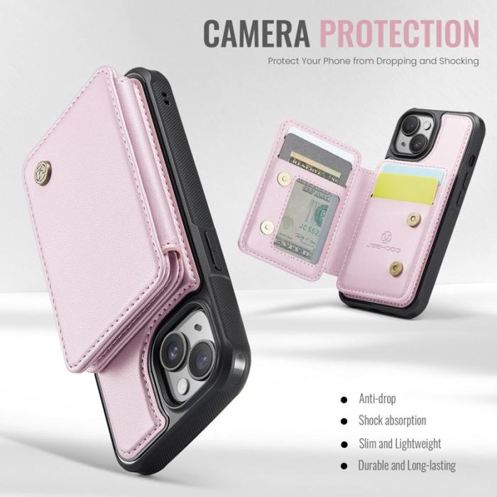 JEEHOOD - JEEHOOD J05 Fodral för iPhone 15 i läder med kortficka - Rosa