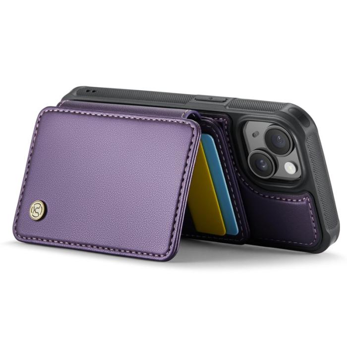 JEEHOOD - JEEHOOD J05 Fodral för iPhone 15 Läder med Magnetisk Kortväska Lila