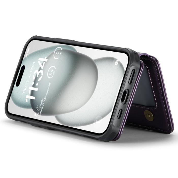 JEEHOOD - JEEHOOD J05 Fodral för iPhone 15 Läder med Magnetisk Kortväska Lila