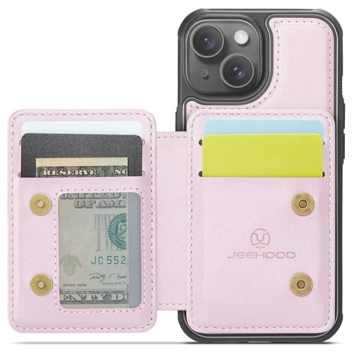 JEEHOOD - JEEHOOD J05 Fodral för iPhone 15 Plus Läder med Kortficka - Rosa